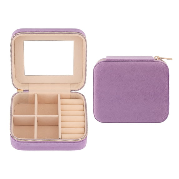 REGALWOVEN Travel Jewelry Box with Mirror for Women Girls Birthday Gifts, Portable Velvet Jewelry Organizer Case Purple 4*3.5*2in