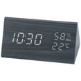 thumbnail image 1 of REGALWOVEN Triangular Electric Alarm Clock, Voice Function, Battery Backup, Wood Grain Casing Design, Fits Bedroom Black 5.9"L x 3.1"W x 3.1"H, 1 of 6