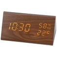 thumbnail image 1 of REGALWOVEN Triangular Electric Alarm Clock, Voice Function, Battery Backup, Wood Grain Casing Design, Fits Bedroom Brown 5.9"L x 3.1"W x 3.1"H, 1 of 6