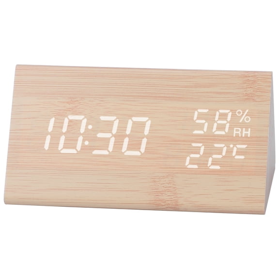 REGALWOVEN Triangular Electric Alarm Clock, Voice Function, Battery Backup, Wood Grain Casing Design, Fits Bedroom Khaki 5.9"L x 3.1"W x 3.1"H