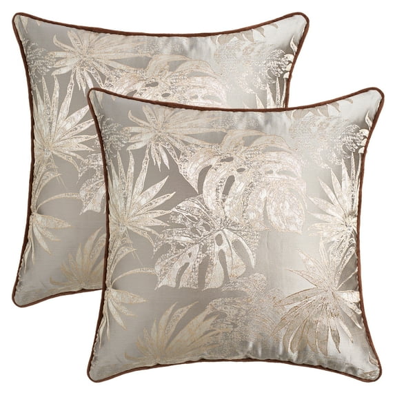 REGALWOVEN Tropical Leaf Jacquard Pillow Cover Set of 2 Velvet Soft Cushion Case with Hidden Zipper for Couch Sofa Bed Brown 18" x 18"