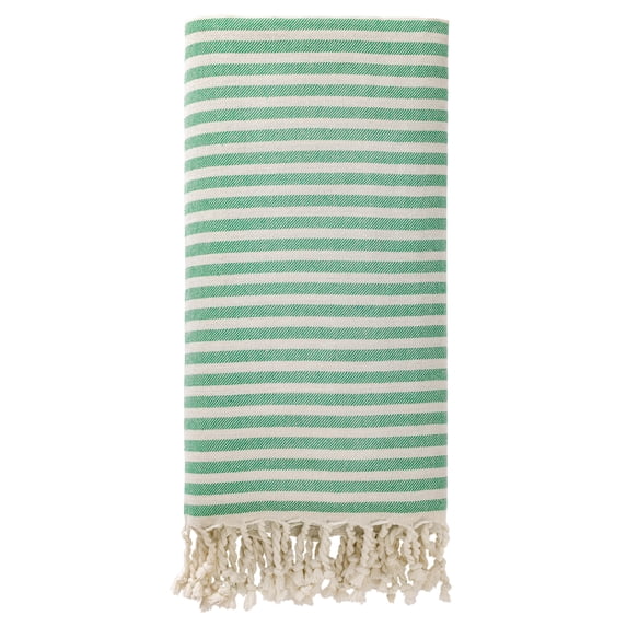 REGALWOVEN Turkish Beach Towel Striped Tassel Design Lightweight Sand Free Quick Dry Versatile Travel Yoga Picnic Towel 1 Pack Green 71" x 40"