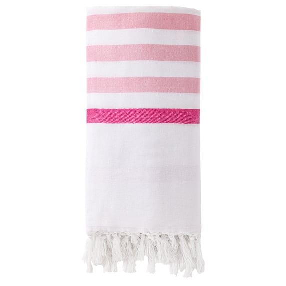 REGALWOVEN Turkish Striped Cotton Beach Towel with Tassel Trim 1 Pack Sand Free Quick Dry Oversized Travel Yoga Picnic Towel Pink 71" x 40"