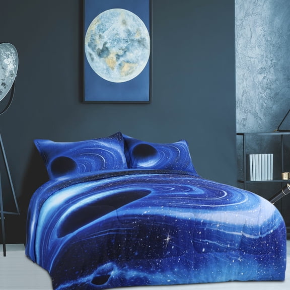REGALWOVEN Twin 3Pcs Galaxy Comforter Set for Kid's Bedroom, White Blue