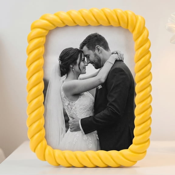 REGALWOVEN Twisted Rope Resin Picture Frame, Braided Border Photo Frame for Coastal Decor, Set of 1 Yellow 4" x 6"