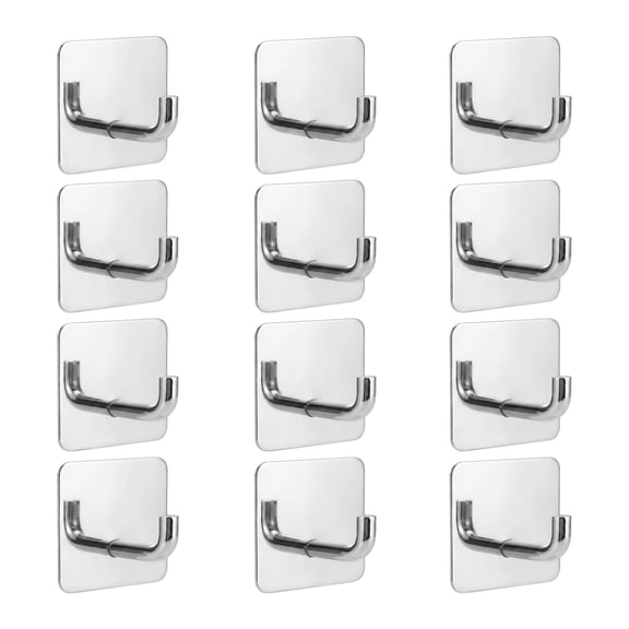 REGALWOVEN Utility Hooks 12Pcs Metal Square Durable Hooks for Kitchen and Household Organization Silver 1.8x1.8 inch