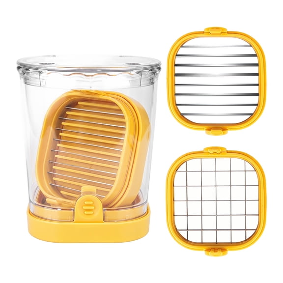 REGALWOVEN Vegetable Chopper Manual Food Processor, Yellow Veggie Cutter with Dual Replaceable Inserts, Dicing Veggies & Nuts Yellow