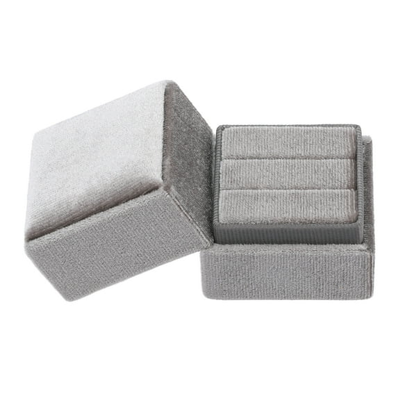 REGALWOVEN Velvet Square Ring Box for Proposal, Engagement, Wedding, Ceremony, Jewelry Ring Box Storage 2 Slots Ring Holder Box Light Gray 2*2*2in