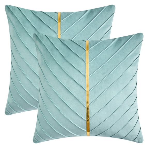 REGALWOVEN Velvet Throw Pillow Cover with Gold Striped Cushion Case Modern Pillowcase for Sofa Couch Bedroom Living Room Home Decor Blue 18" x 18"