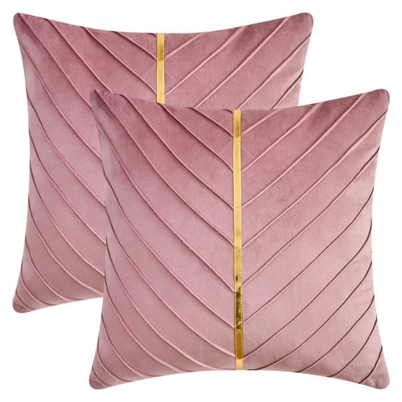 REGALWOVEN Velvet Throw Pillow Cover with Gold Striped Cushion Case Modern Pillowcase for Sofa Couch Bedroom Living Room Home Decor Pink 18" x 18"