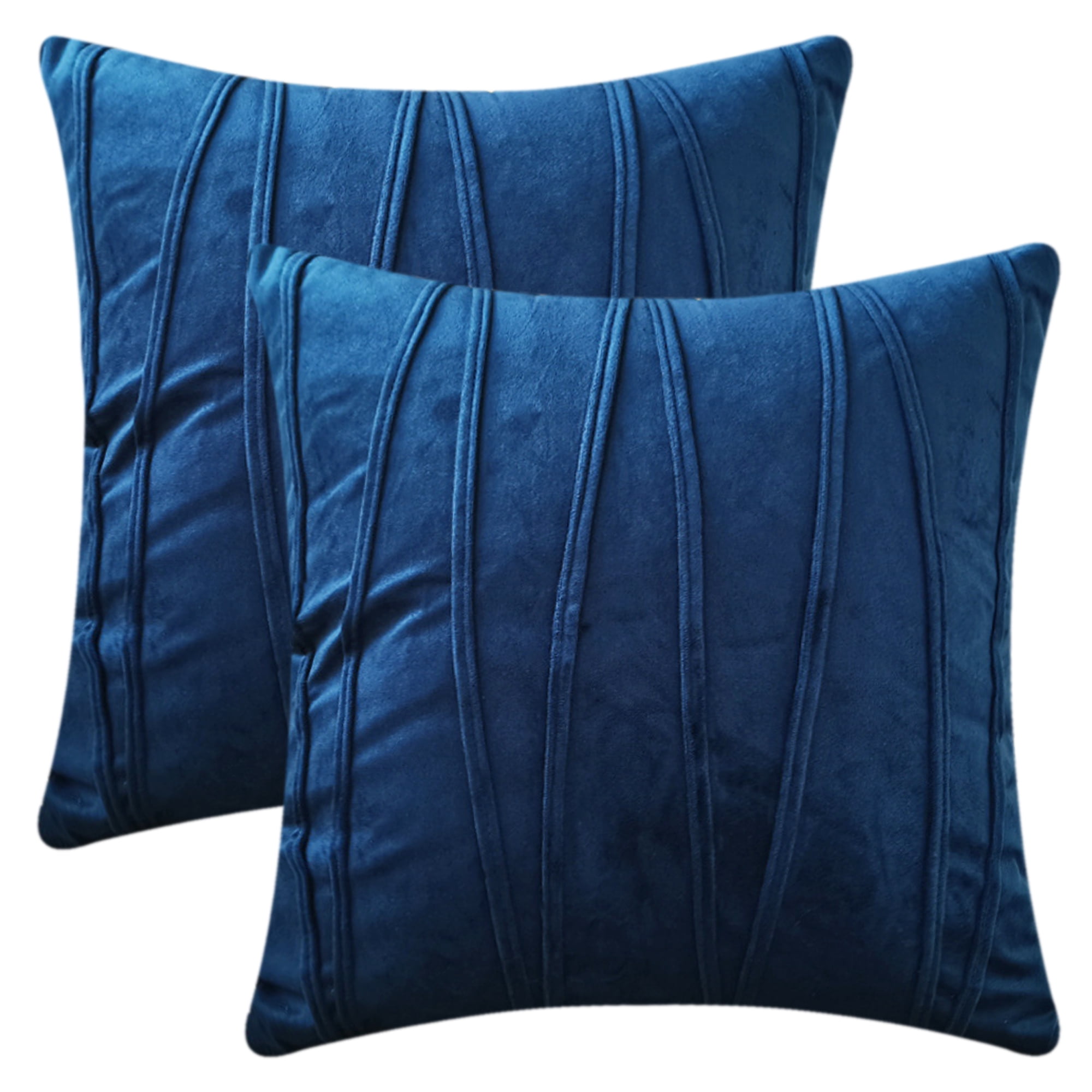 REGALWOVEN Velvet Throw Pillow Covers Set of 2 for Sofa Living Room Decor Navy Blue 18" x 18"