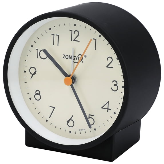 REGALWOVEN Vintage Alarm Clock, Simple Circular Design, with Geometric Base, Ideal for Bedroom Nightstand Black 3.6"L x 2.2"W x 3.7"H