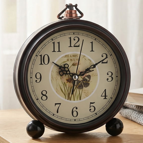 REGALWOVEN Vintage Desk Clock, Silent Retro Silent Clocks, Battery Operated for Bedroom, Home Decoration Brown 5.9 x 5.1 x 2 inch