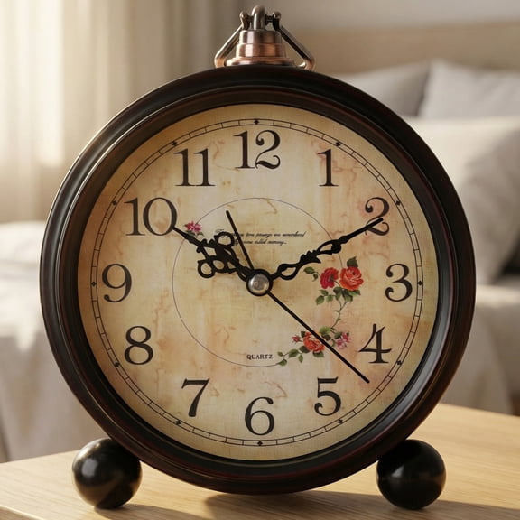 REGALWOVEN Vintage Desk Clock, Silent Retro Silent Clocks, Battery Operated for Bedroom, Home Decoration Red 5.9 x 5.1 x 2 inch