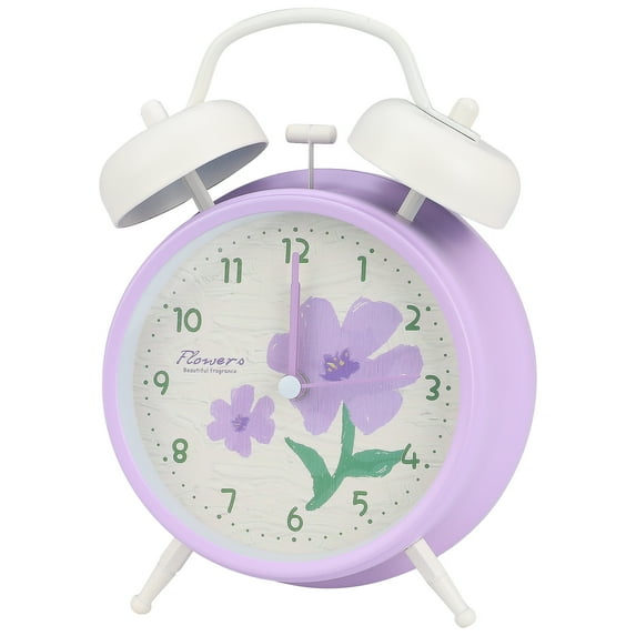 REGALWOVEN Vintage Mechanical Alarm Clock, Loud Alarms, Fresh Floral Pattern, Ideal for Bedroom Nightstand Purple 4.6"L x 2.2"W x 6.6"H
