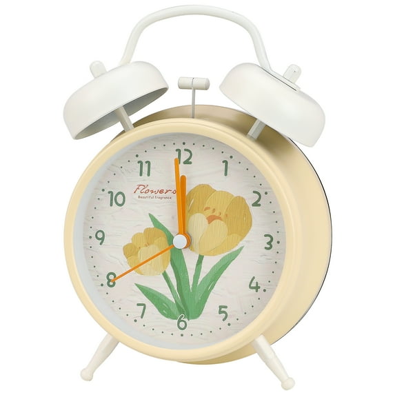 REGALWOVEN Vintage Mechanical Alarm Clock, Loud Alarms, Fresh Floral Pattern, Ideal for Bedroom Nightstand Yellow 4.6"L x 2.2"W x 6.6"H