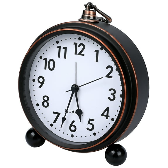 REGALWOVEN Vintage Mechanical Alarm Clock, Metal Casing, with Spherical Base, Ideal for Bedroom Nightstand Brown 5.3"L x 1.8"W x 7.5"H