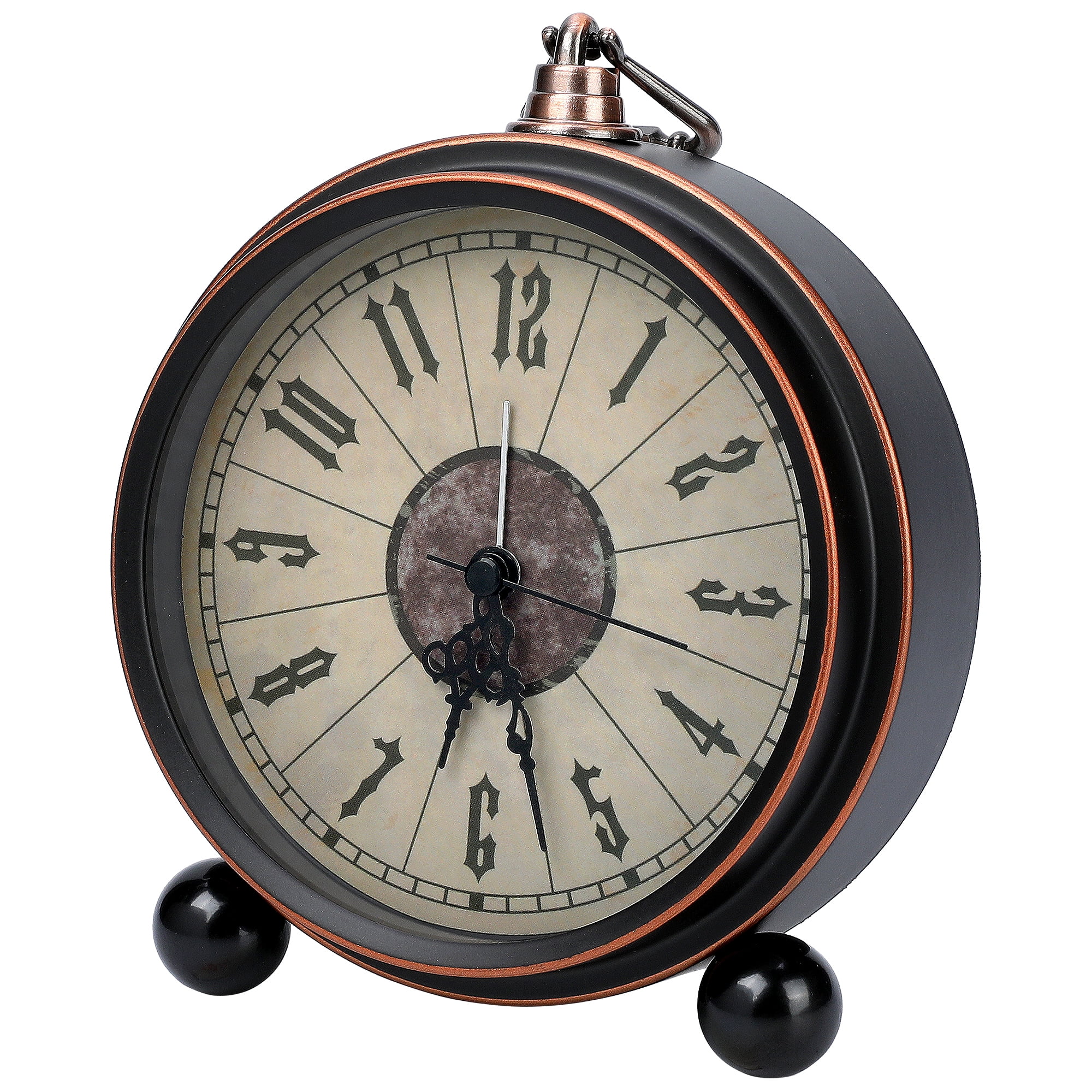 REGALWOVEN Vintage Mechanical Alarm Clock, Metal Casing, with Spherical Base, Ideal for Bedroom Nightstand Roman Pattern 5.3"L x 1.8"W x 7.5"H
