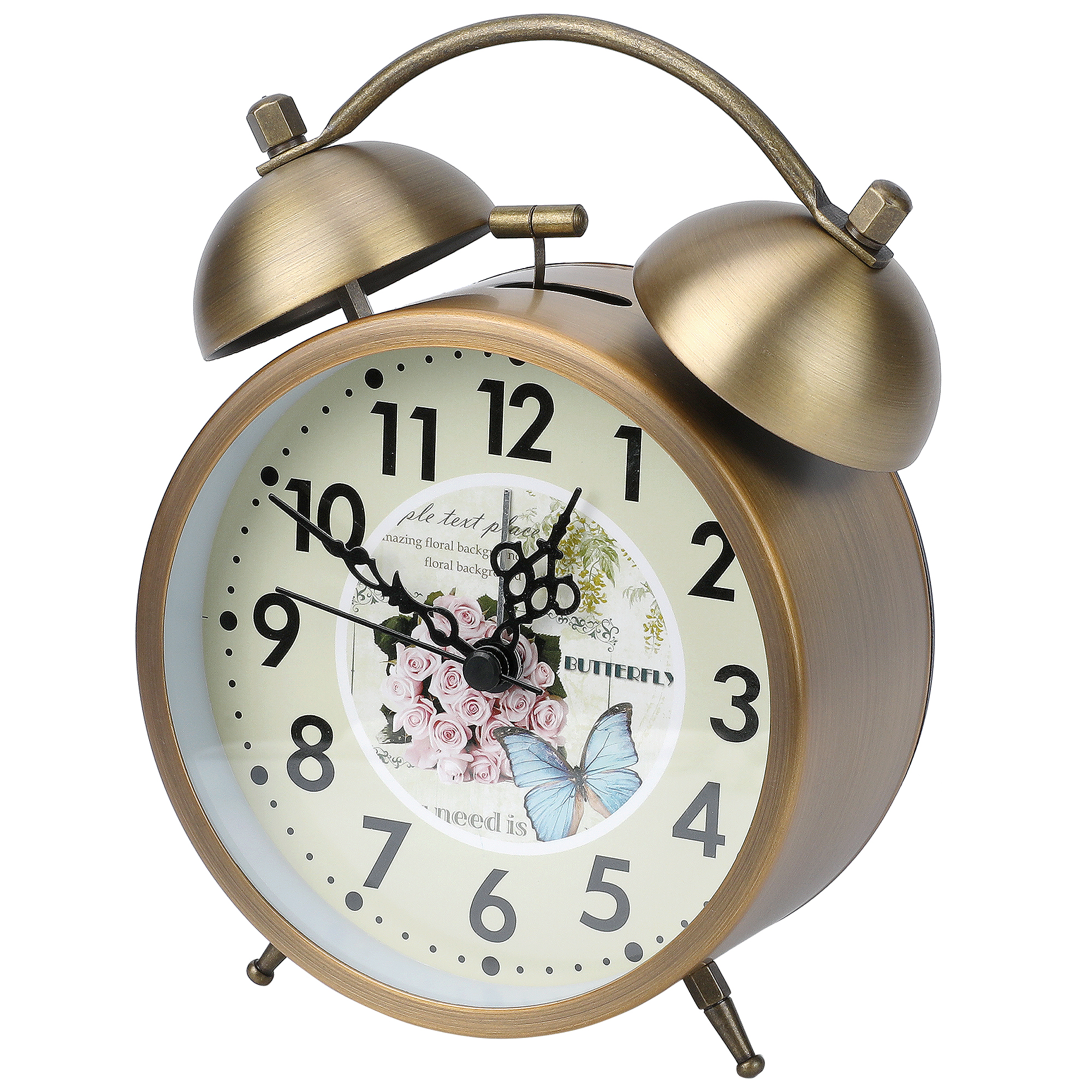 REGALWOVEN Vintage Mechanical Alarm Clock, Retro Metal Casing, Loud Bell Ring, Ideal for Bedroom Nightstand Butterfly Pattern 4.6"L x 2.2"W x 6.1"H