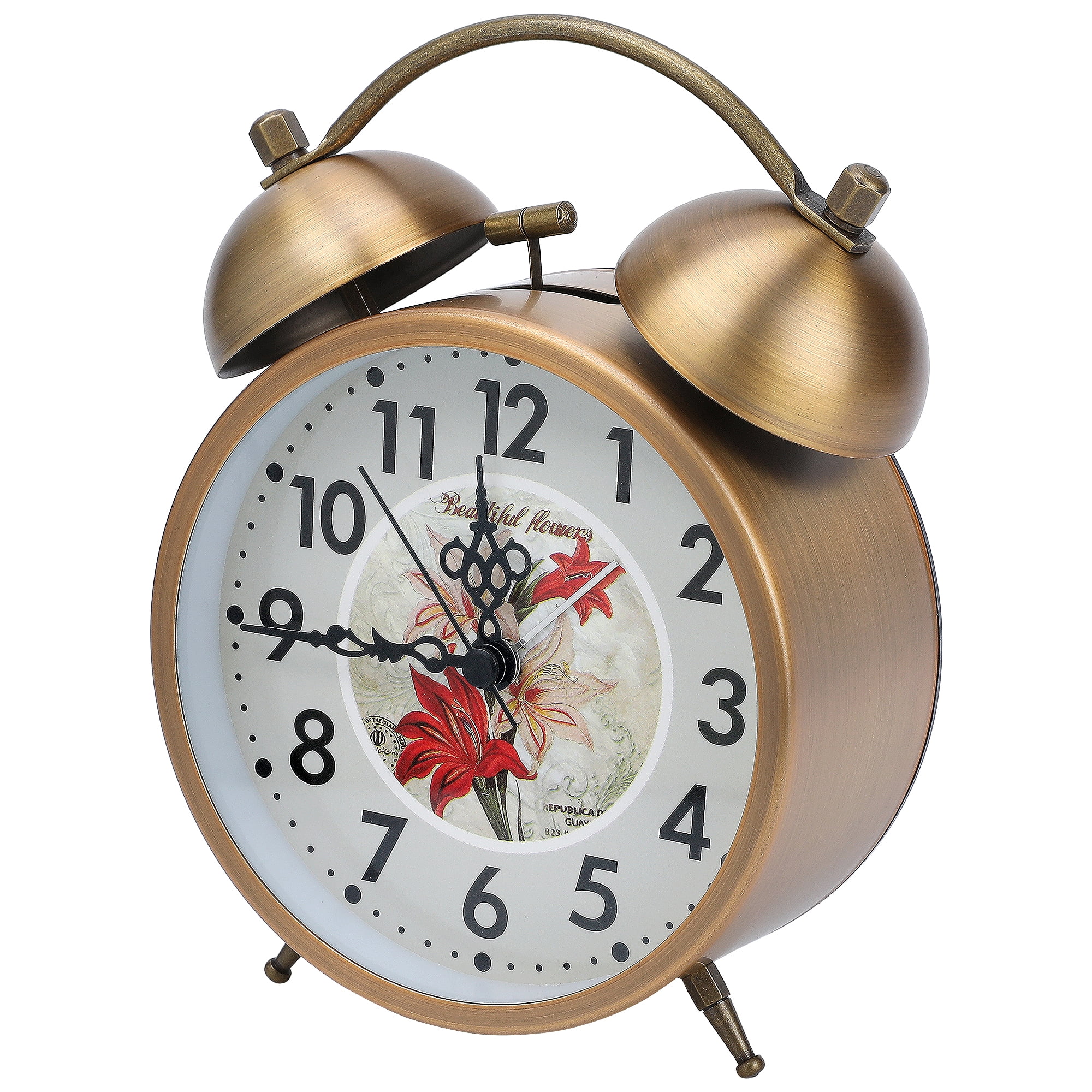 REGALWOVEN Vintage Mechanical Alarm Clock, Retro Metal Casing, Loud Bell Ring, Ideal for Bedroom Nightstand Floral Pattern 4.6"L x 2.2"W x 6.1"H