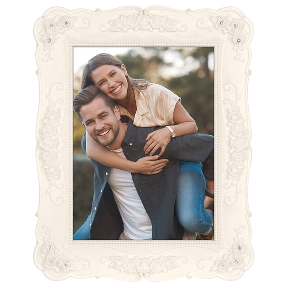 REGALWOVEN Vintage Picture Frame, Elegant Photo Frames with Glass Front for Tabletop Display and Gift Ideas White 5x7