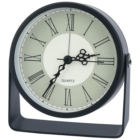 REGALWOVEN Vintage Tabletop Alarm Clock with Stand, Rotatable, Non-Tick, Perfect for Study/Office Black and Beige 4.5"L x 1.6"W x 5.0"H