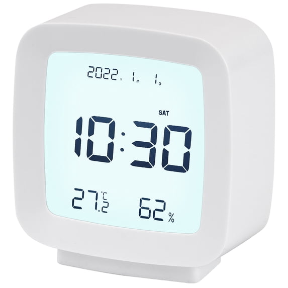 REGALWOVEN Voice Control Clock with Temperature/Humidity Display - °F/°C Switchable, Simple Operation for Bedroom White 3.1"L x 1.6"W x 3.3"H