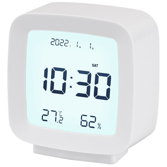 REGALWOVEN Voice Control Clock with Temperature/Humidity Display - °F/°C Switchable, Simple Operation for Bedroom White 3.1"L x 1.6"W x 3.3"H
