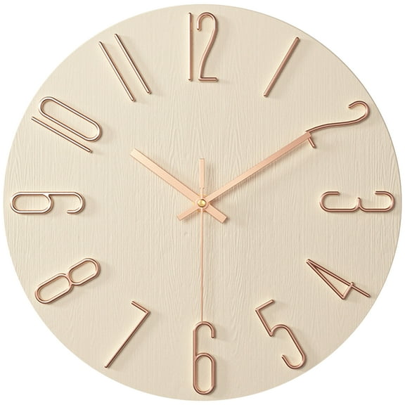 REGALWOVEN Wall Clock Silent Non-Ticking Analog Clocks Battery Operated Classic Decorative Beige 12 Inch