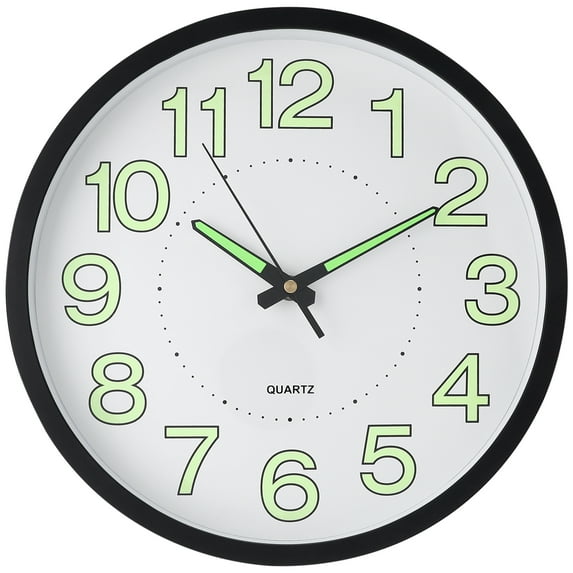 REGALWOVEN Wall Clock, Silent Non Ticking Battery Operated Modern Glow-In-The-Dark Clocks for Home Black 12 inch