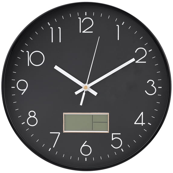 REGALWOVEN Wall Clock with Date and Temperature for Home, Office, and Living Room Black-1 12 Inch