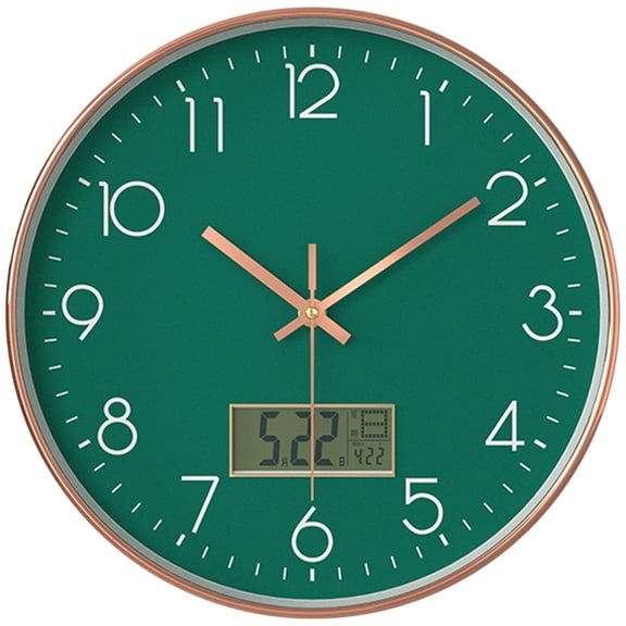 REGALWOVEN Wall Clock with Date and Temperature for Home, Office, and Living Room Green 12 Inch