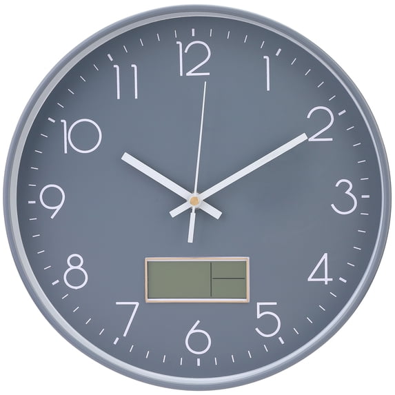 REGALWOVEN Wall Clock with Date and Temperature for Home, Office, and Living Room Grey 12 Inch