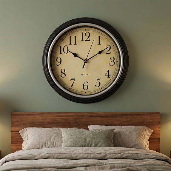 REGALWOVEN Wall Clocks, Battery Operated Silent Non-Ticking Wall Clock Rustic Style Decorative for Kitchen Living Room Home Office Black-2 12 Inch