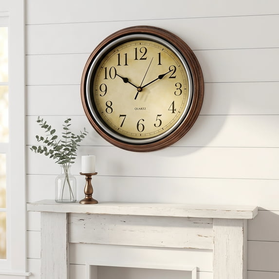 REGALWOVEN Wall Clocks, Battery Operated Silent Non-Ticking Wall Clock Rustic Style Decorative for Kitchen Living Room Home Office Brown 12 Inch