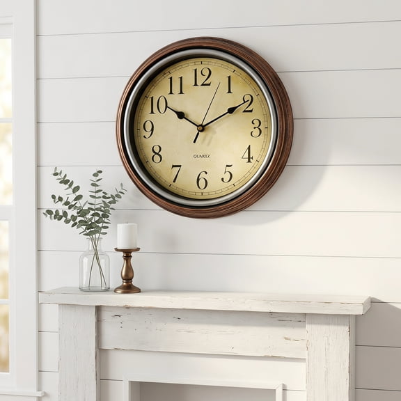 REGALWOVEN Wall Clocks, Battery Operated Silent Non-Ticking Wall Clock Rustic Style Decorative for Kitchen Living Room Home Office Brown 12 Inch