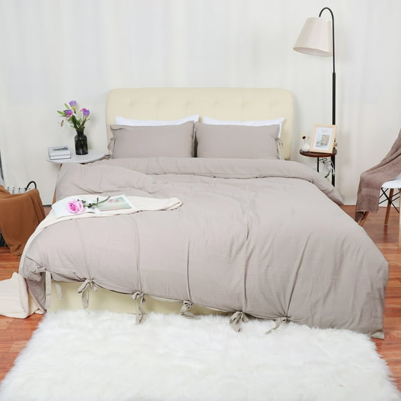 REGALWOVEN Washed Cotton Duvet Cover Set of 3 with 2 Pillowcases, Queen Tan