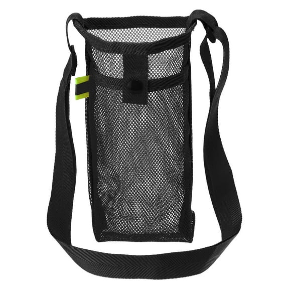 REGALWOVEN Water Bottle Bag, Mesh Portable Holder Adjustable Strap for Hiking and Camping Black