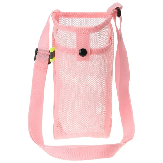 REGALWOVEN Water Bottle Bag, Mesh Portable Holder Adjustable Strap for Hiking and Camping Pink