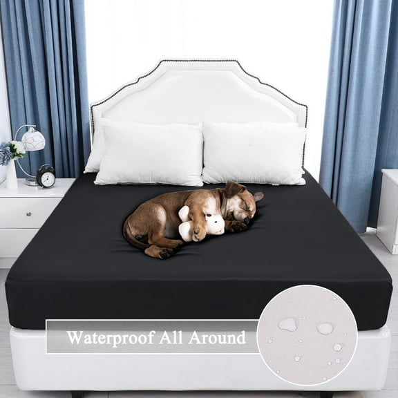 REGALWOVEN Waterproof All Around Mattress Protector Microfiber Polyester Bed Fitted, Black Full