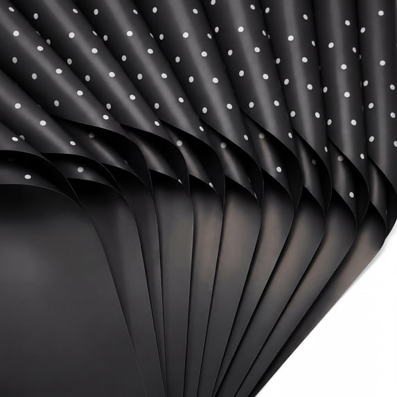 Waterproof Matte Polka-Dot Gift Wrapping Paper for Bouquets, Gifts, and Floral Arrangements Black 22" x 22"