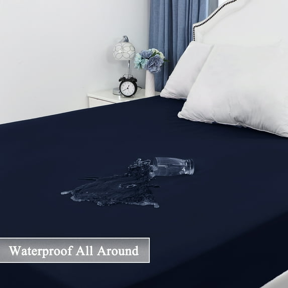 REGALWOVEN Waterproof Mattress Protector Brushed Microfiber Bed Cover Pad Navy Blue Queen