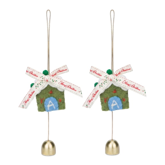 REGALWOVEN Witch Bells for Door Protection Velvet Handmade Hanging Metal Ornaments Witchcraft Supplies 2 Pack Copper Blue House Decor 3.5"L x 0.8"W x 6.3"H