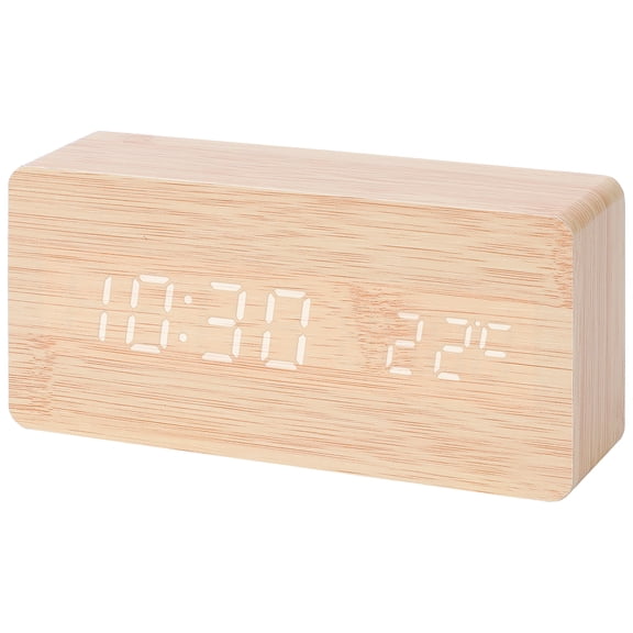 REGALWOVEN Wood Grain Design Casing LED Alarm Clock, Adjustable Brightness, Three Alarms, Night Mode, Fits Bedside Table Khaki 5.6"L x 1.6"W x 3.0"H