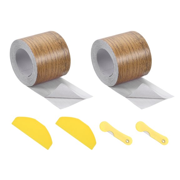 REGALWOVEN Wood Grain Tape Realistic Textured Repair Tape Patch with Tool for Floor Wall Door Table Coffee Color 1.97 in