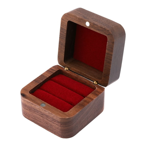 REGALWOVEN Wood Ring Box for Proposal, Engagement, Wedding, Ceremony, Jewelry Ring Box Storage Ring Holder Box Wine Red 2*2*1.6in
