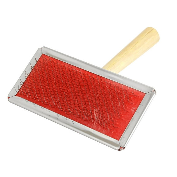 REGALWOVEN Wooden Grip Dog  Pet Fur Grooming Comb Brush Shedding Tool Red Silver Tone