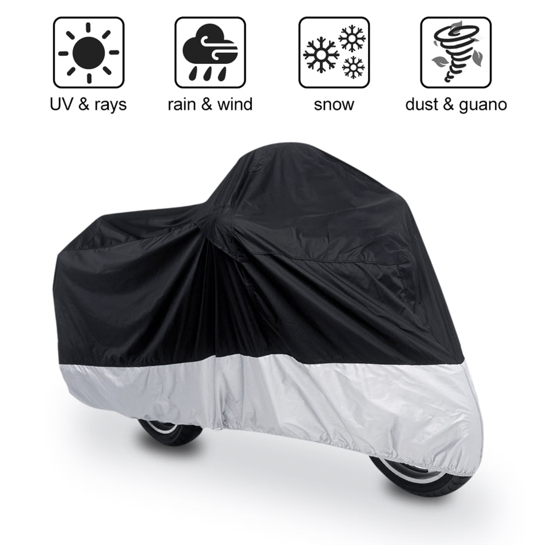 REGALWOVEN 190T Rain Dust Motorcycle Cover Outdoor Waterproof UV Protector Black XXXL