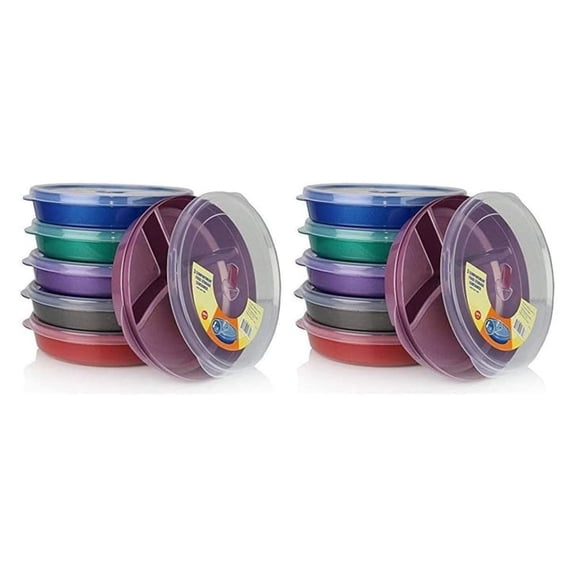 REGENT Microwave Food Storage Tray Containers - 3 Section / Compartment, Plain, Set of 12