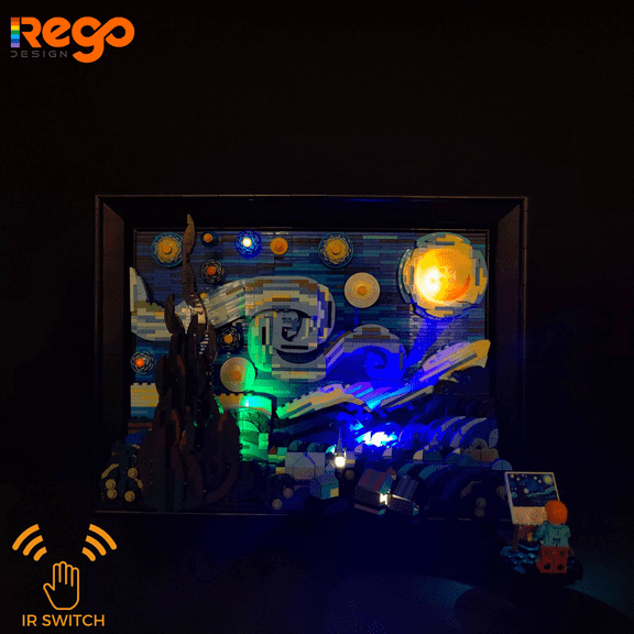 REGO DESIGN LED Creative Lighting Kit Building Set IR Switch for 21333 The Starry Night, Compatible with Vincent Van Gogh Lego; Led Light Kit Set for 21333 Lego (Not Include The Lego Sets)